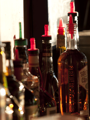 sunlit liquor bottles