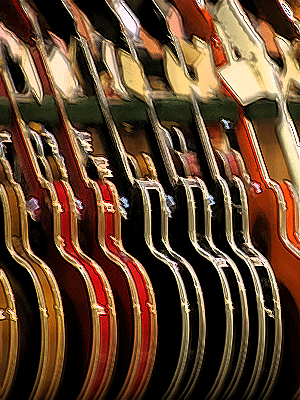 colorful row of guitars